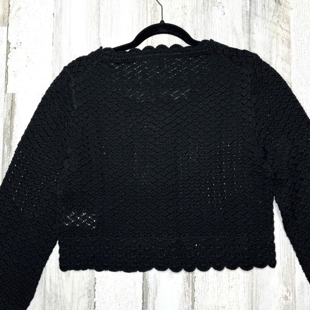 J. Crew Collection Black Crochet Cardigan Sweater Scallop Trim Open Knit Crop S - Picture 6 of 11